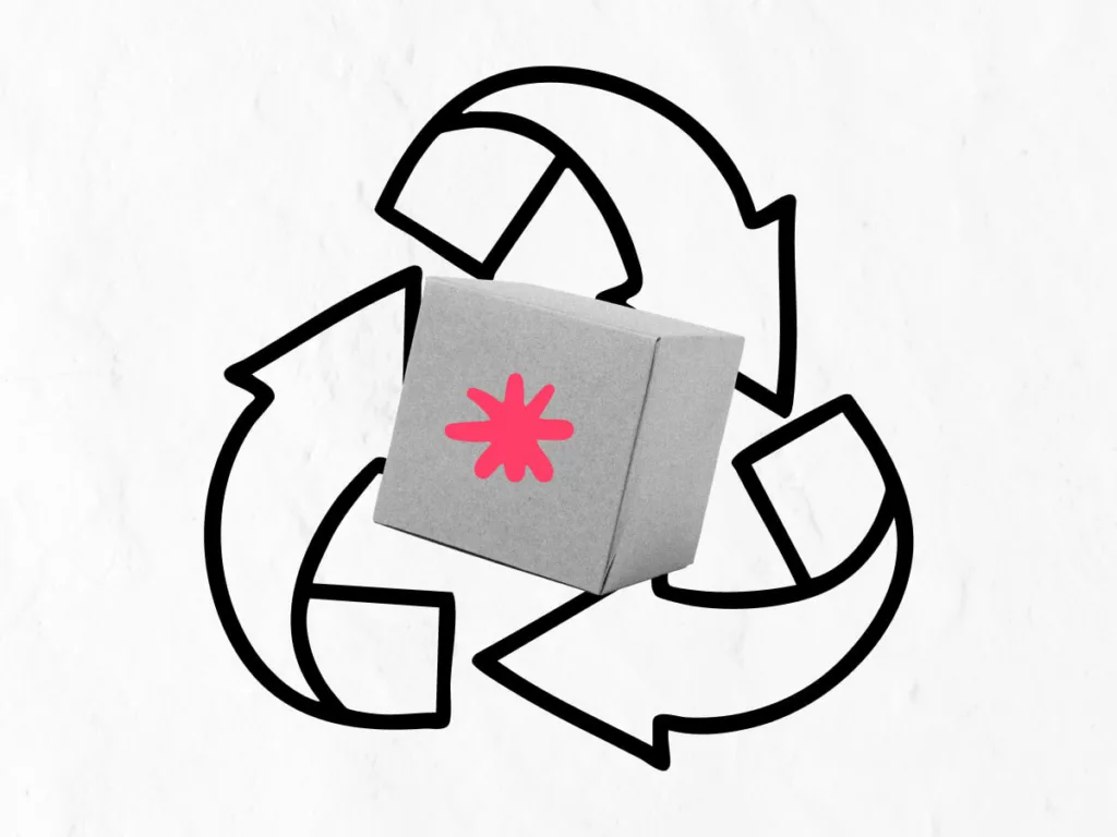 a paper packaging box inside a recycle and reuse symbol